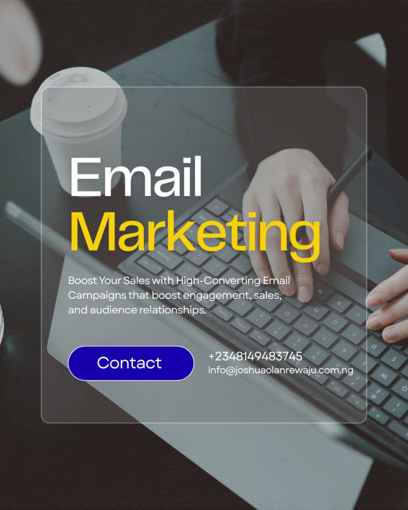 Black and White Modern Email Marketing Instagram Post "joshua olanrewaju Email marketing services"